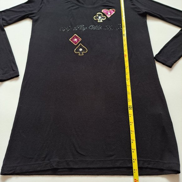 VDP Women's Italian Poker Black Dress with Crystals Size 42 / S - Picture 9 of 12